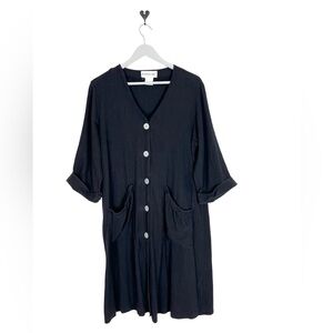 Vintage tunic shirt jacket Size L lagenlook Black smock 3/4 sleeve